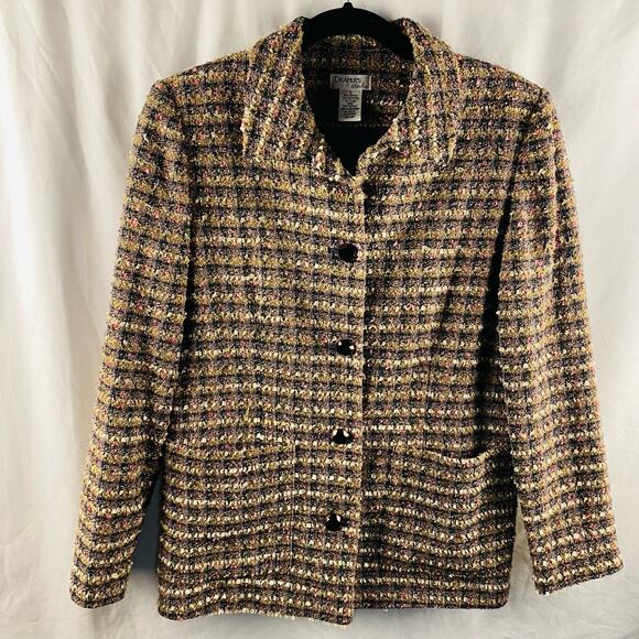 Vintage Draper's Studios Green Pink Purple Tweed Blazer Jacket Button‎ Up Size 6 - Picture 1 of 7
